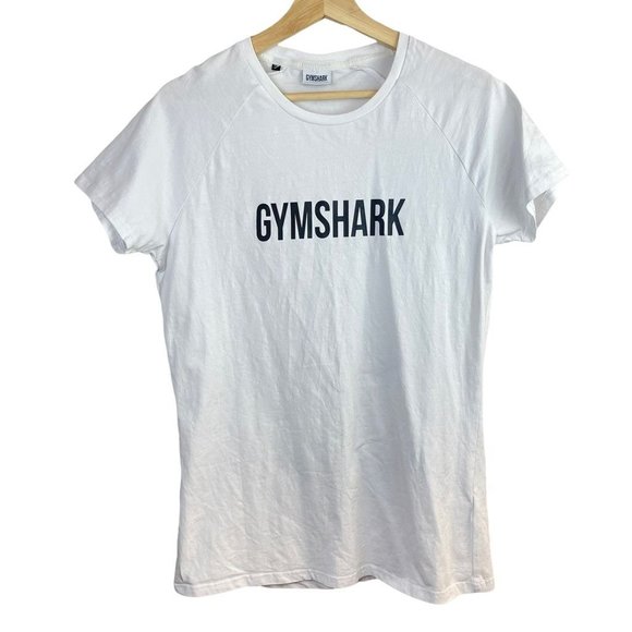 Gymshark Tops - Gym Shark Womens T-Shirt White Spell Out Short Sleeve Crew Neck Stretch L